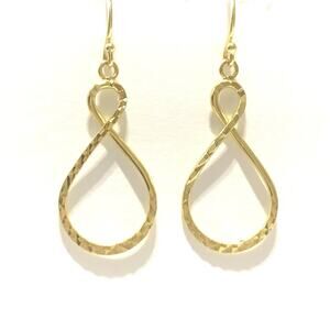 Y2K Infinity Twist Yellow Gold Plated Dangle Earrings Diamond Cut Design Signed